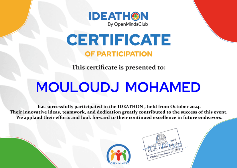 OMC Ideathon Certificate